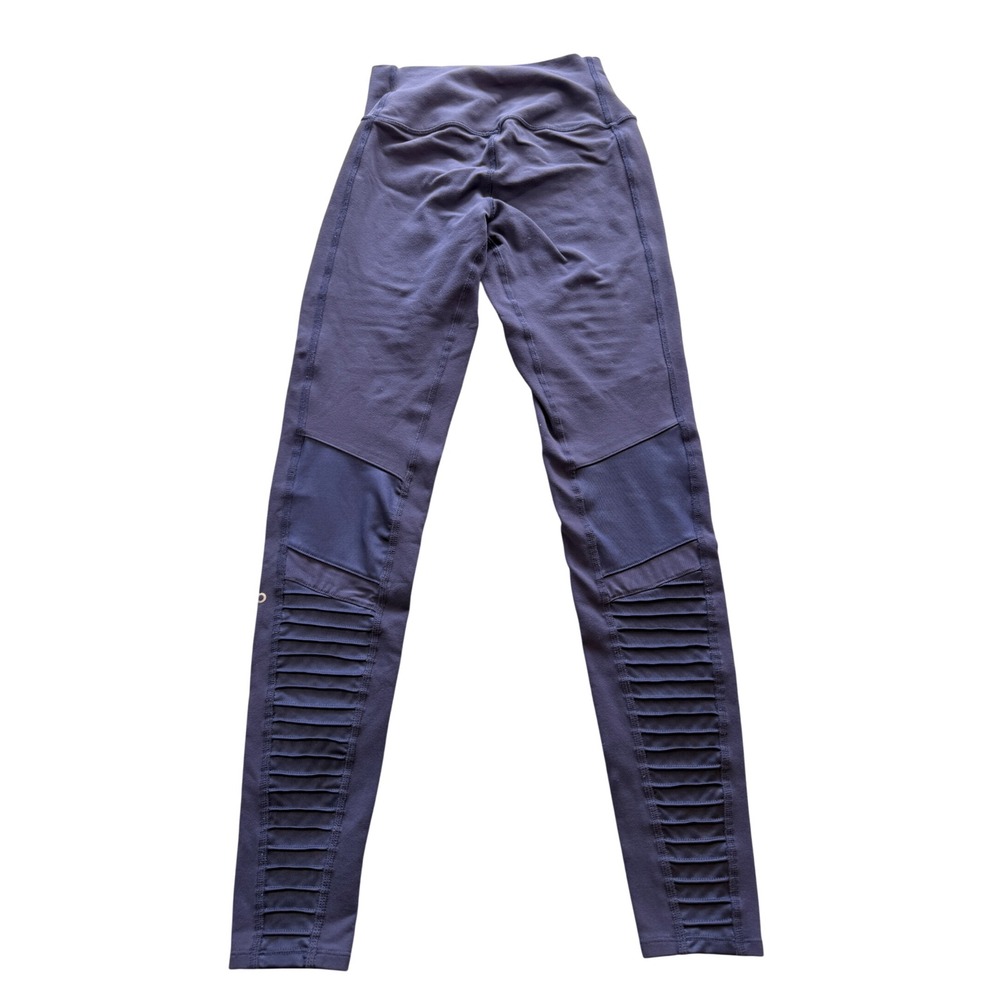 Alo Yoga Moto Leggings High Waisted Mesh Ribbed‎ Purple Navy Blue Yoga Pants- S